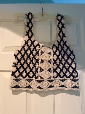 Z Supply Black and Cream Crochet Crop Tank